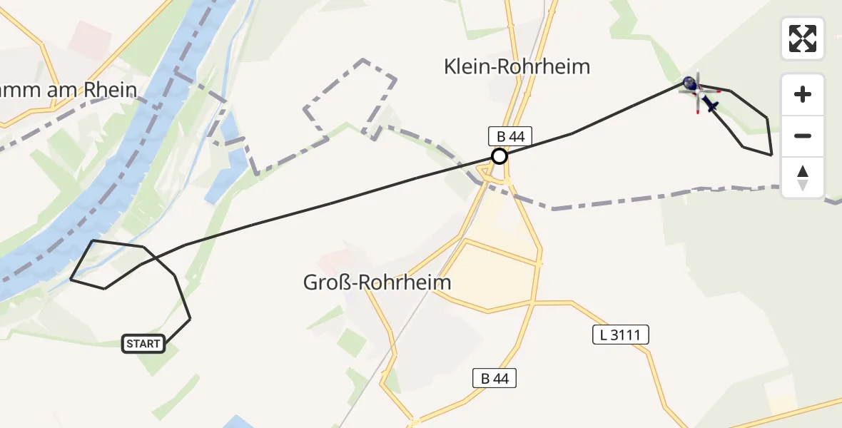 Flugroute Polizeihubschrauber Groß-Rohrheim - Gernsheim, 09 April 2026, 20:04