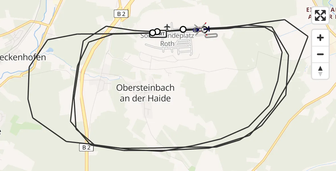 Flugroute Polizeihubschrauber Roth - Flugplatz Roth, 09 April 2026, 20:07