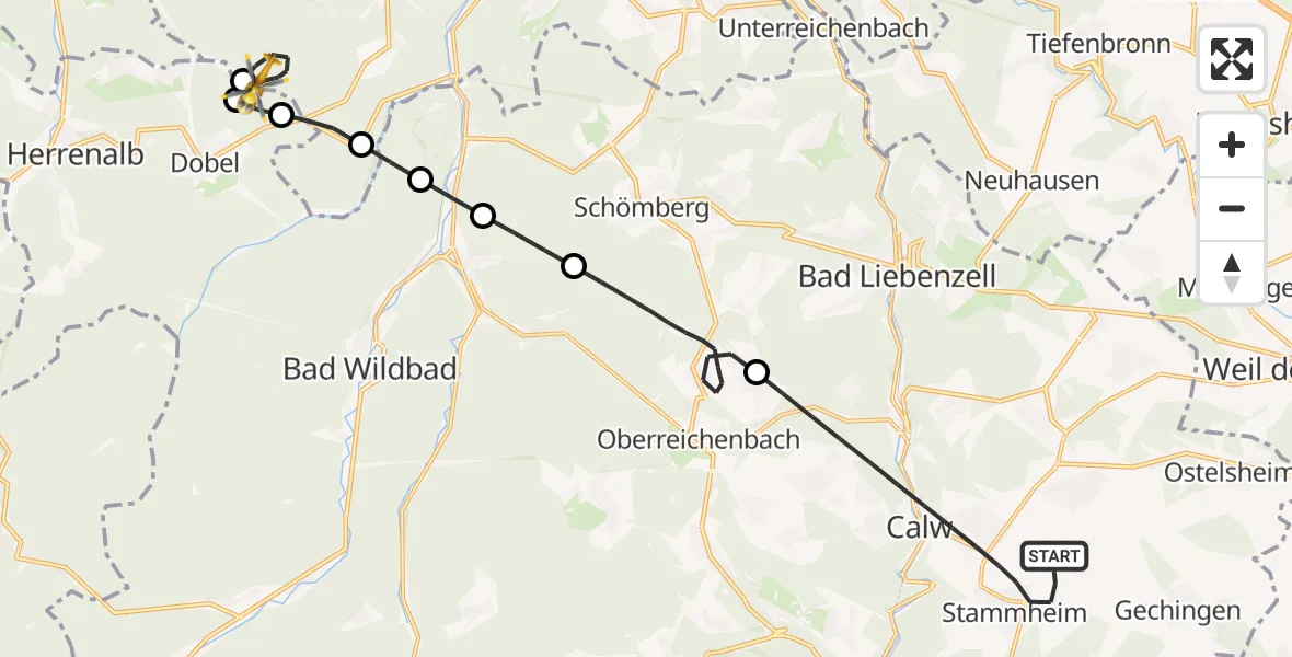 Flugroute Rettungshubschrauber Calw - Straubenhardt, 09 April 2026, 20:21