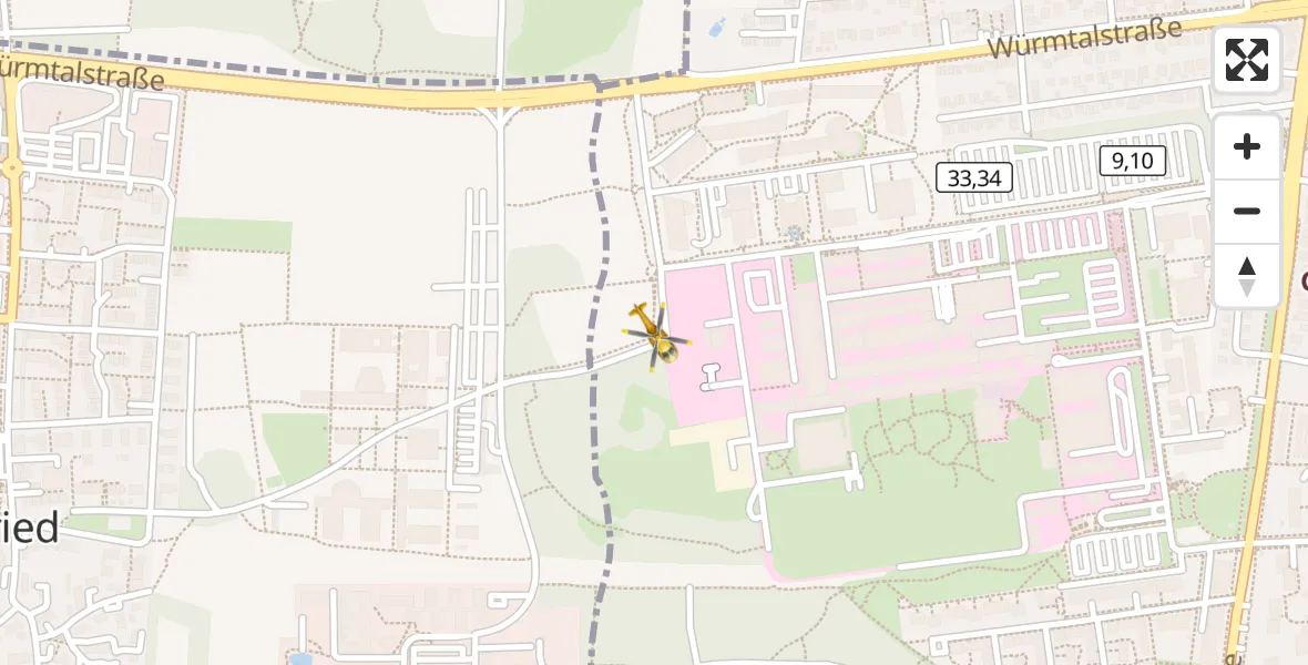 Flugroute Rettungshubschrauber DRF Air Rescue München Hubschrauberlandeplatz - DRF Air Rescue München Hubschrauberlandeplatz, 09 April 2026, 20:45