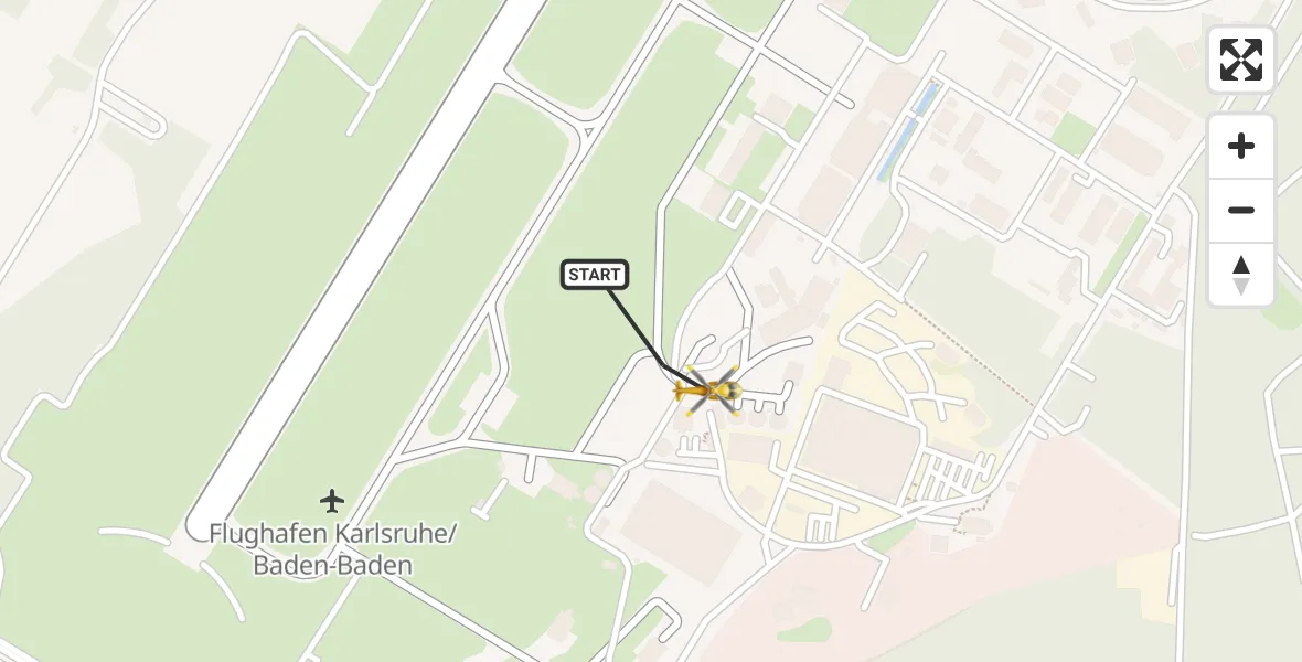 Flugroute Rettungshubschrauber Karlsruhe Baden-Baden Flughafen - Karlsruhe Baden-Baden Flughafen, 09 April 2026, 20:54