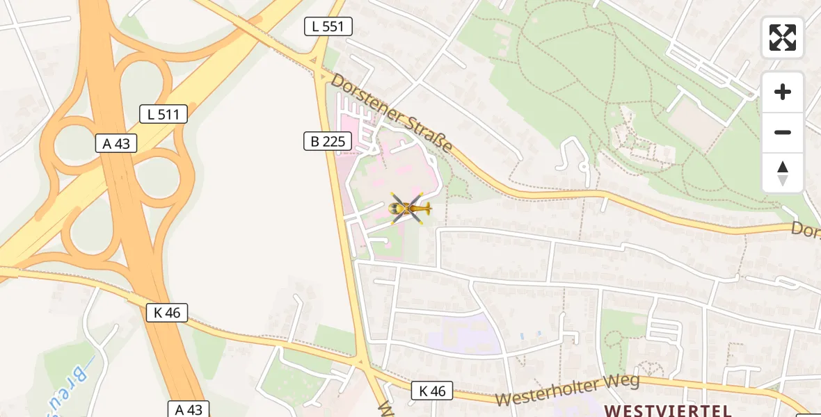 Flugroute Ambulanzhubschrauber Recklinghausen - Recklinghausen, 09 April 2026, 21:37