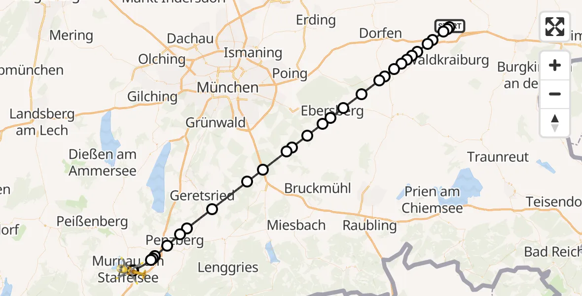 Flugroute Rettungshubschrauber Oberbergkirchen - Murnau Accident Hospital, 09 April 2026, 21:59