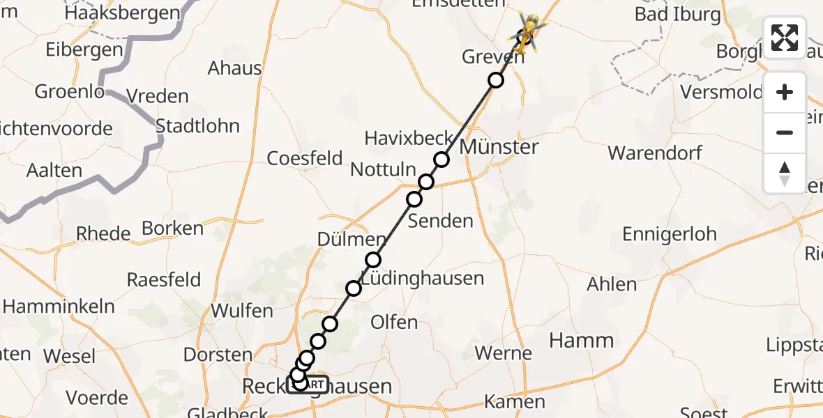 Flugroute Ambulanzhubschrauber Recklinghausen - Christoph  Westfalen-ADAC, 09 April 2026, 22:01