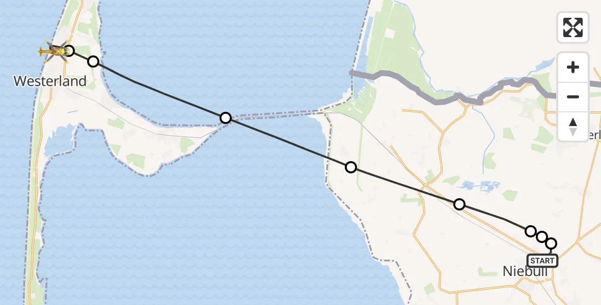 Flugroute Rettungshubschrauber Niebüll - Sylt, 09 April 2026, 22:54