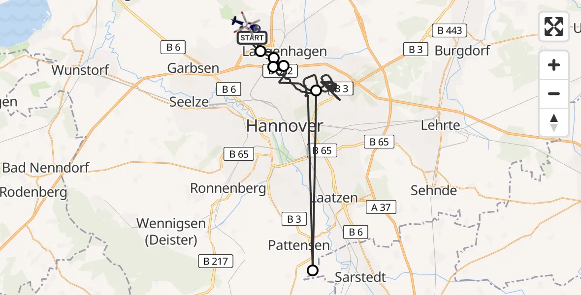 Flugroute Polizeihubschrauber Flughafen Hannover - Flughafen Hannover, 09 April 2026, 23:12