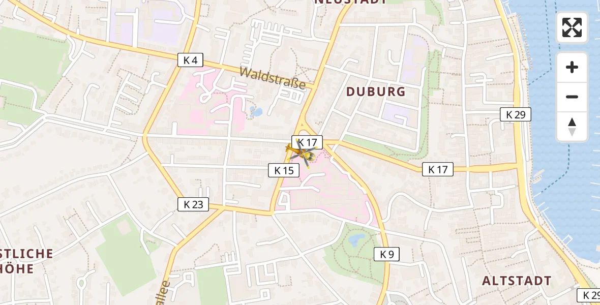Flugroute Rettungshubschrauber Flensburg - Flensburg, 09 April 2026, 23:59