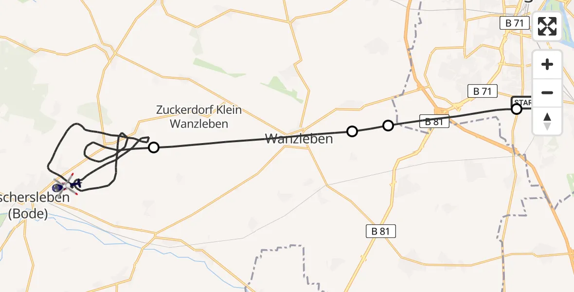 Flugroute Polizeihubschrauber Magdeburg City Flugplatz - Oschersleben (Bode), 10 April 2026, 02:58