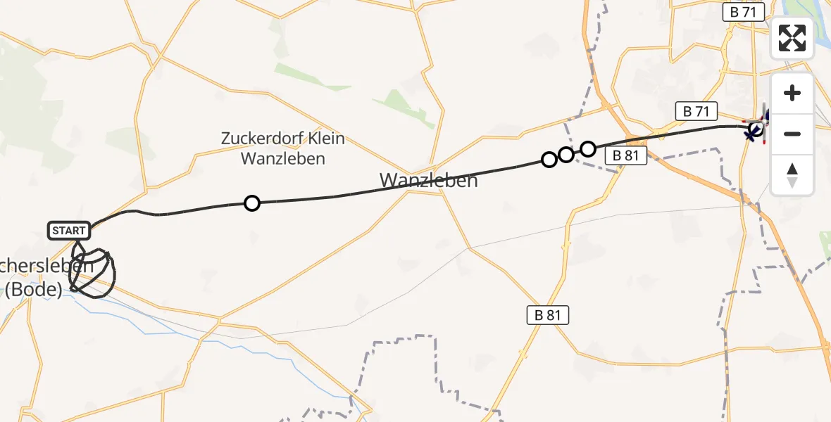 Flugroute Polizeihubschrauber Oschersleben (Bode) - Magdeburg City Flugplatz, 10 April 2026, 03:31