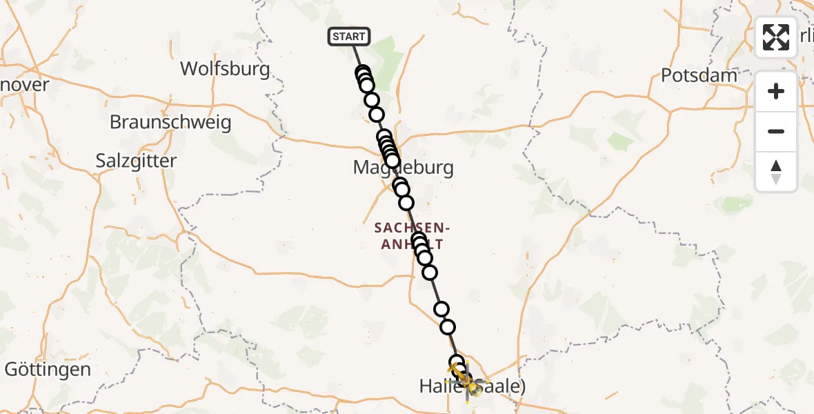 Flugroute Ambulanzhubschrauber Gardelegen - Halle (Saale) University Hospital, 10 April 2026, 03:32