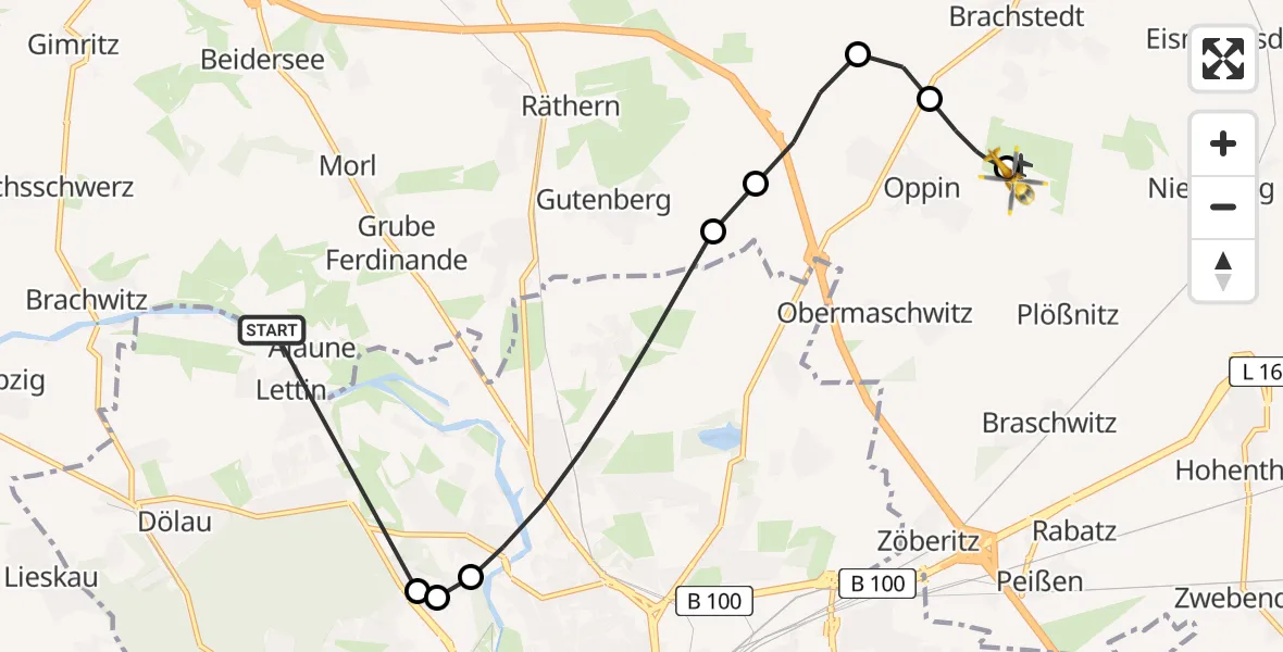 Flugroute Ambulanzhubschrauber Petersberg - Halle-Oppin Flugplatz, 10 April 2026, 04:33