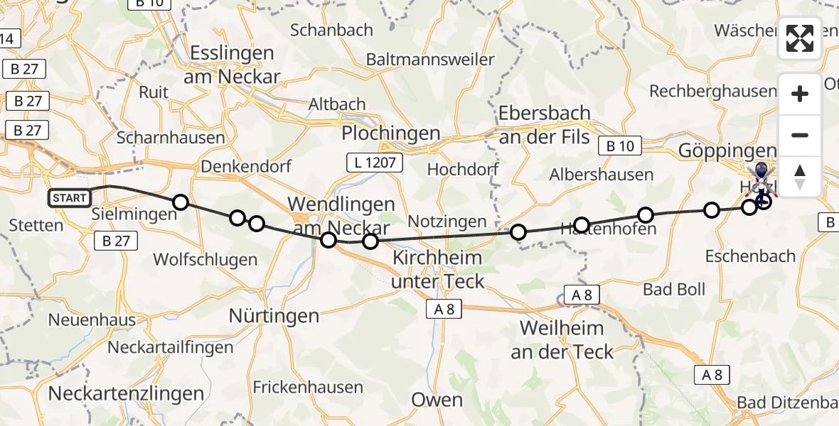 Flugroute Polizeihubschrauber Flughafen Stuttgart - Göppingen, 10 April 2026, 05:07