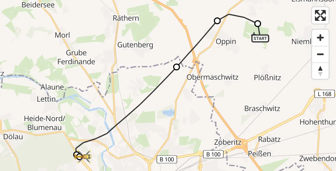 Flugroute Ambulanzhubschrauber Halle-Oppin Flugplatz - Halle (Saale) University Hospital, 10 April 2026, 05:12