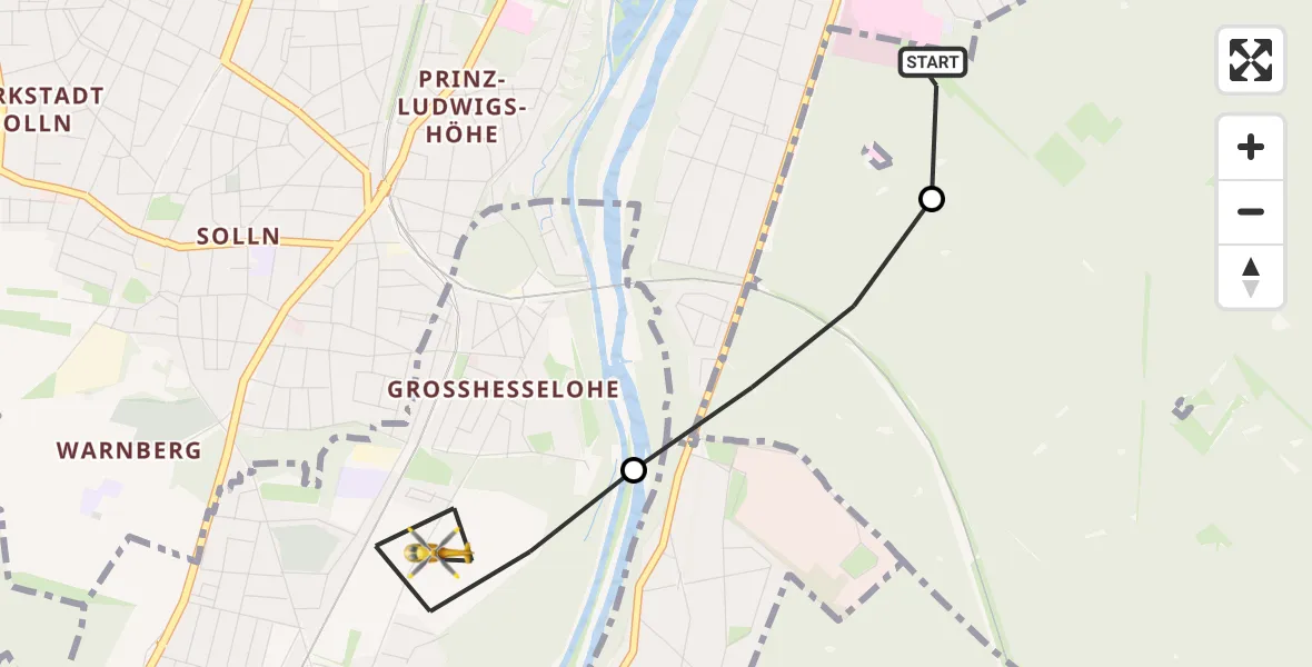 Flugroute Rettungshubschrauber ADAC Air Rescue Center Hubschrauberlandeplatz (Christoph 1) - Pullach i.Isartal, 10 April 2026, 05:32