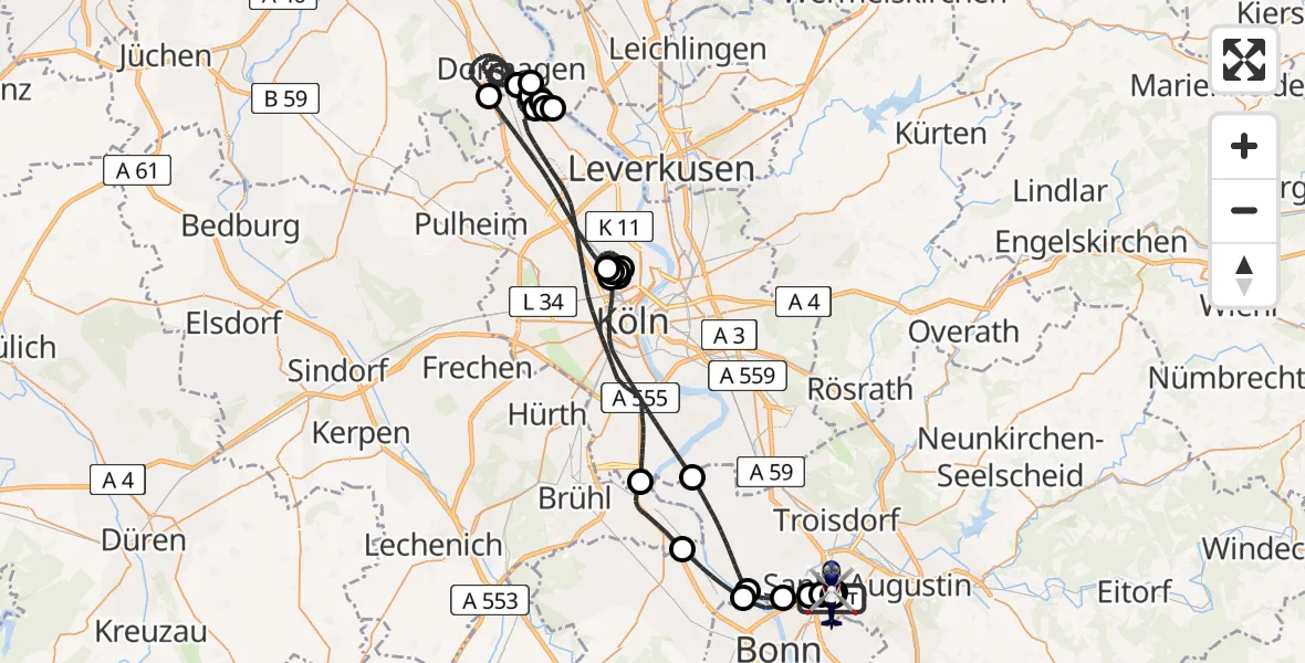 Flugroute Polizeihubschrauber Sankt Augustin - Sankt Augustin, 10 April 2026, 05:55