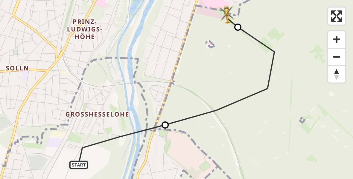 Flugroute Rettungshubschrauber Pullach i.Isartal - ADAC Air Rescue Center Hubschrauberlandeplatz (Christoph 1), 10 April 2026, 06:11