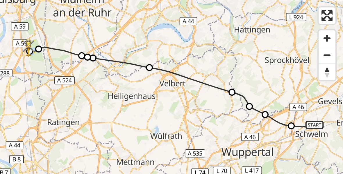 Flugroute Rettungshubschrauber Schwelm - Duisburg Air Rescue Hubschrauberlandeplatz (Christoph 9), 10 April 2026, 06:11