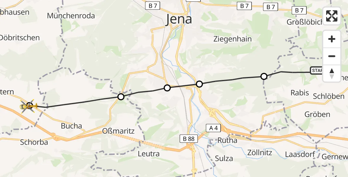 Flugroute Rettungshubschrauber Schlöben - Magdala, 10 April 2026, 06:13
