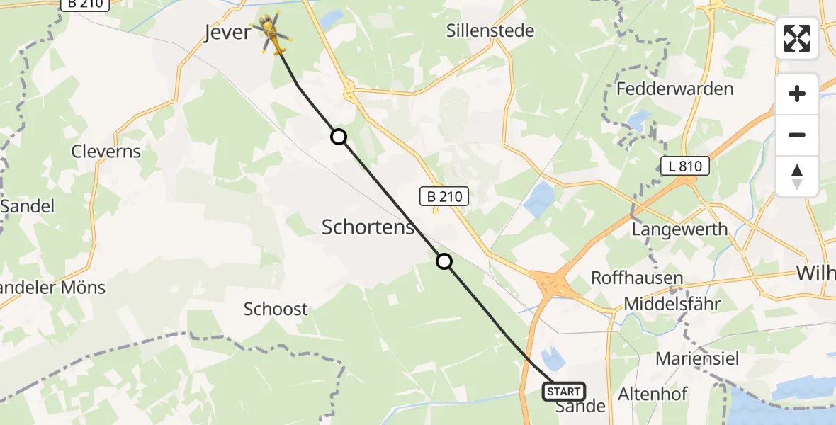 Flugroute Rettungshubschrauber Sande - Jever, 10 April 2026, 06:29