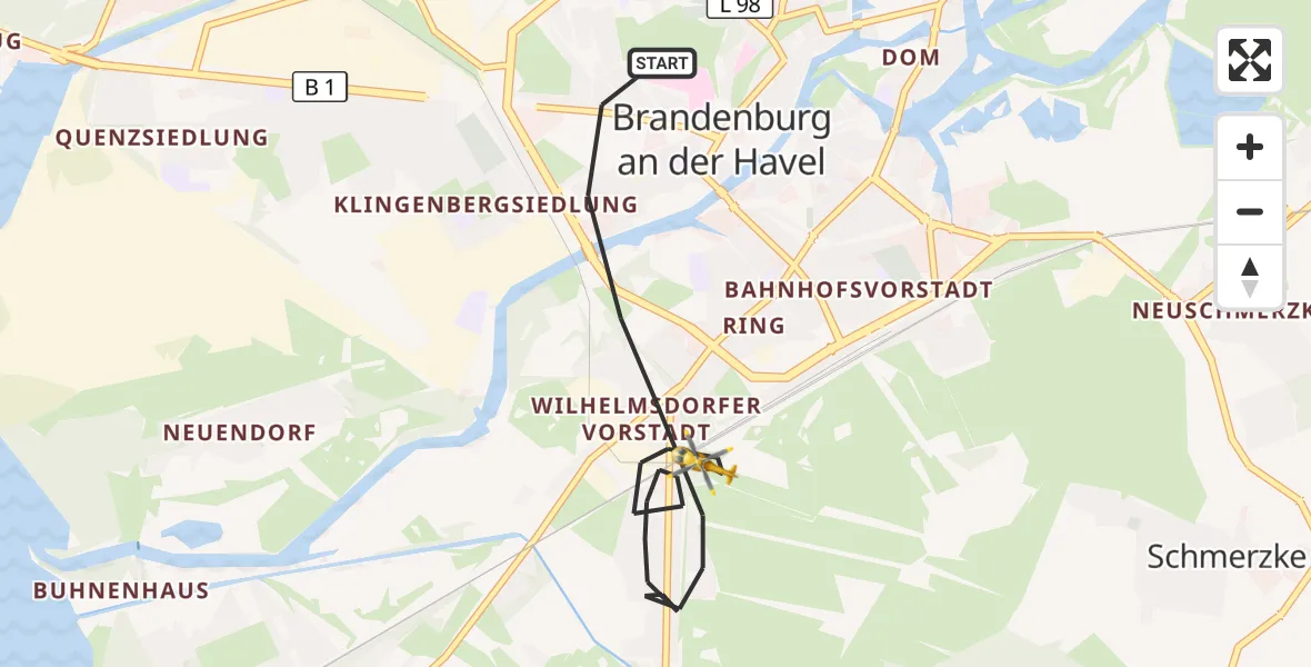 Flugroute Rettungshubschrauber Brandenburg an der Havel - Brandenburg an der Havel, 10 April 2026, 06:33