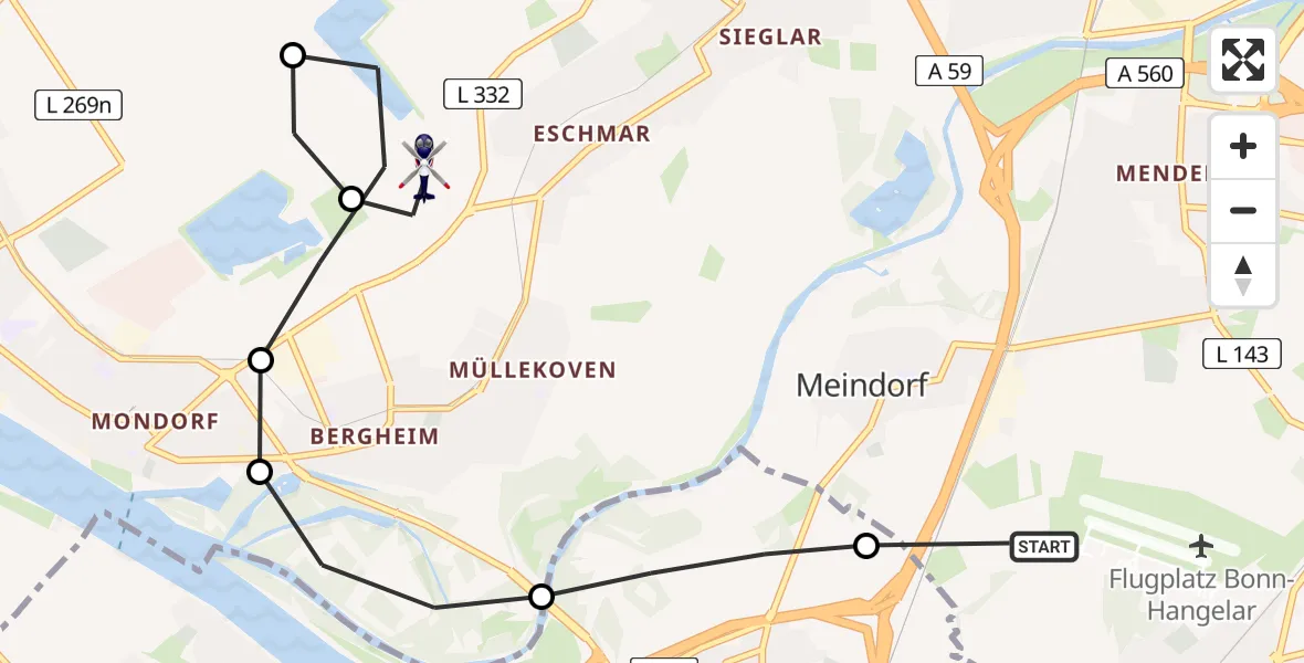 Flugroute Polizeihubschrauber Sankt Augustin - Troisdorf, 10 April 2026, 06:49