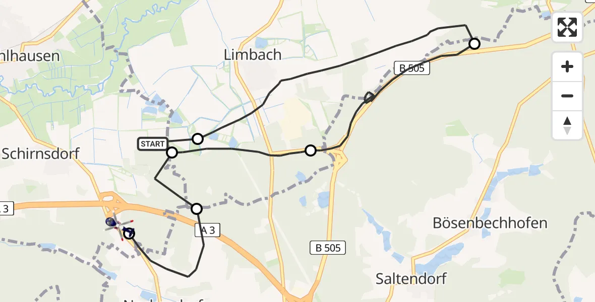 Flugroute Polizeihubschrauber Mühlhausen - Mühlhausen, 10 April 2026, 06:51