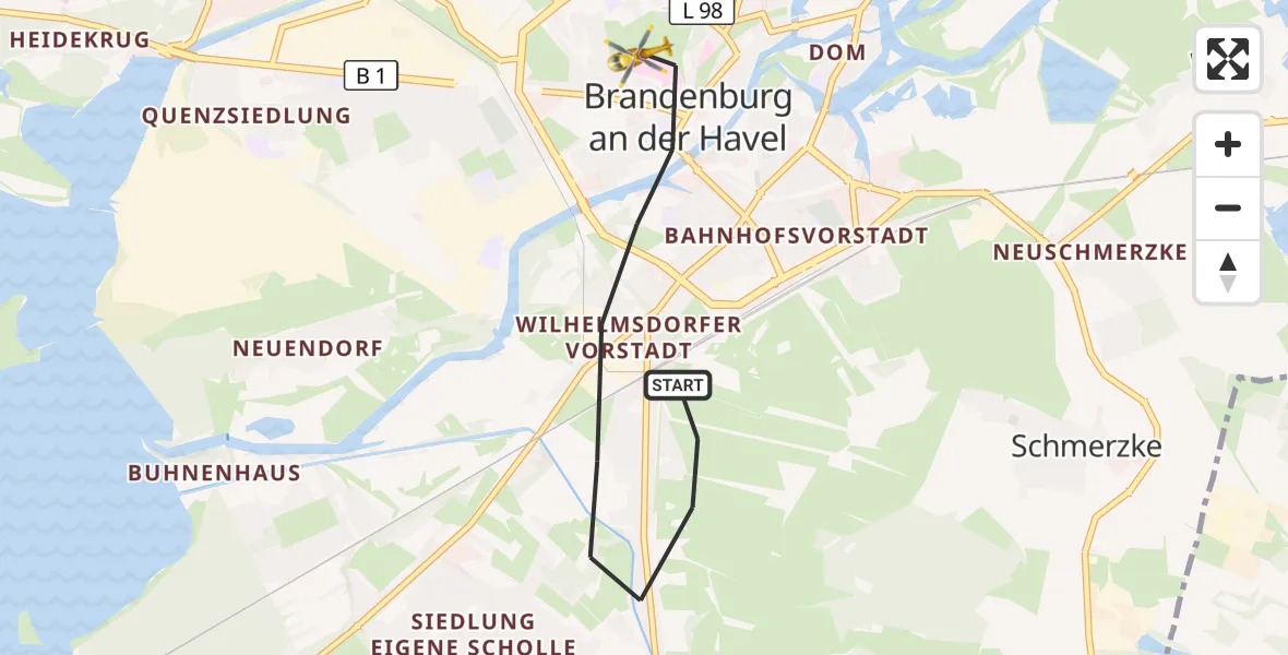 Flugroute Rettungshubschrauber Brandenburg an der Havel - Brandenburg an der Havel, 10 April 2026, 06:55