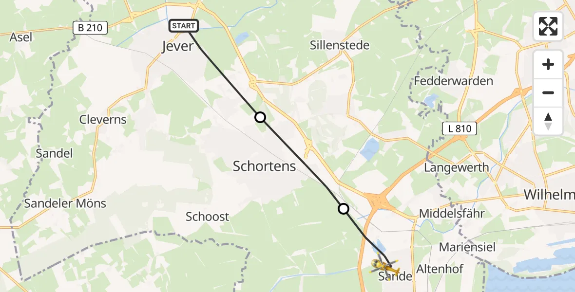 Flugroute Rettungshubschrauber Jever - Sande, 10 April 2026, 06:57
