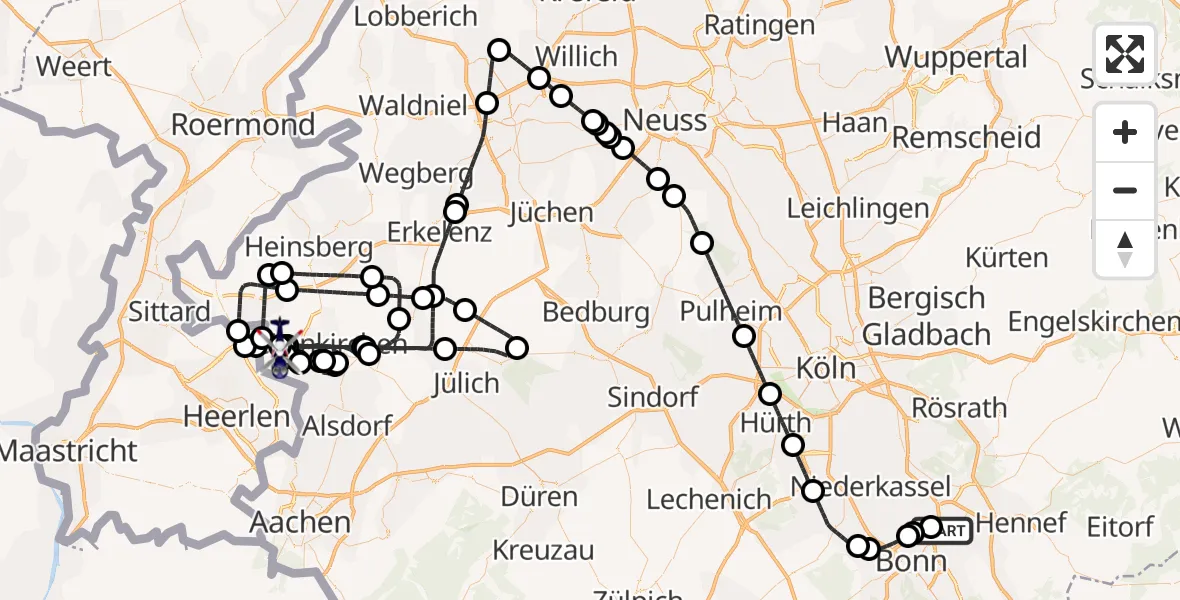 Flugroute Polizeihubschrauber Sankt Augustin - Militärflugplatz Geilenkirchen, 10 April 2026, 07:04