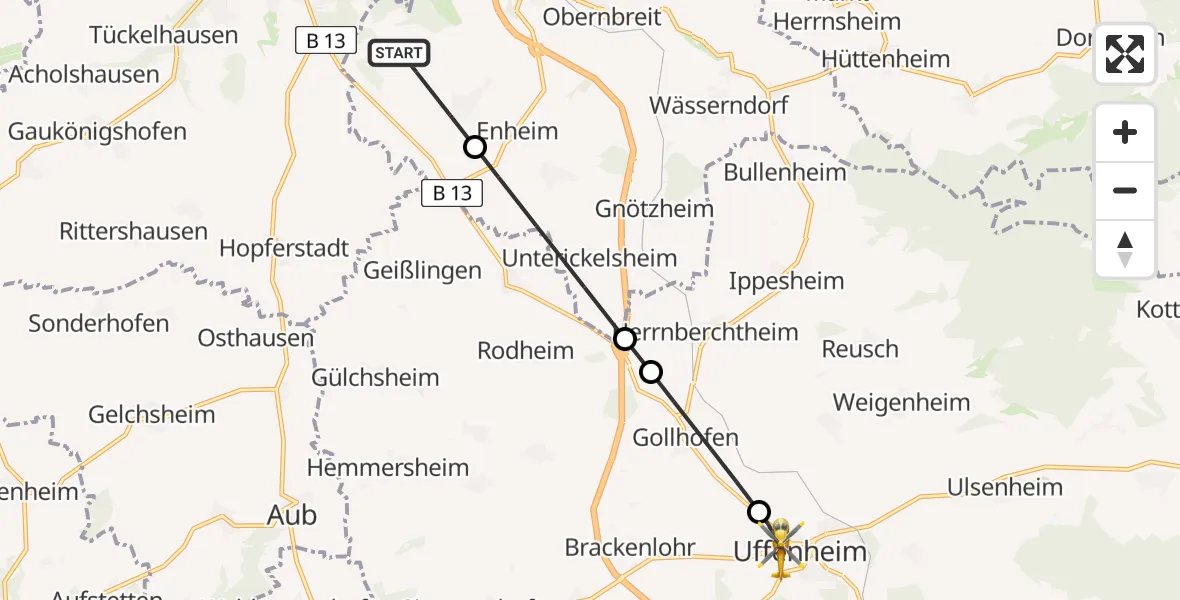Flugroute Rettungshubschrauber Marktbreit - Uffenheim, 10 April 2026, 07:13
