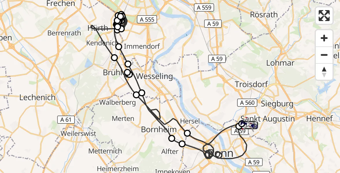 Flugroute Polizeihubschrauber Sankt Augustin - Sankt Augustin, 10 April 2026, 07:25