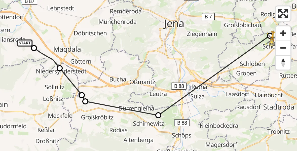 Flugroute Rettungshubschrauber Mechelroda - Jena-Schöngleina Flugplatz, 10 April 2026, 07:38