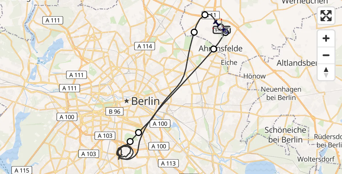 Flugroute Polizeihubschrauber Ahrensfelde Hubschrauberlandeplatz - Ahrensfelde Hubschrauberlandeplatz, 10 April 2026, 07:40