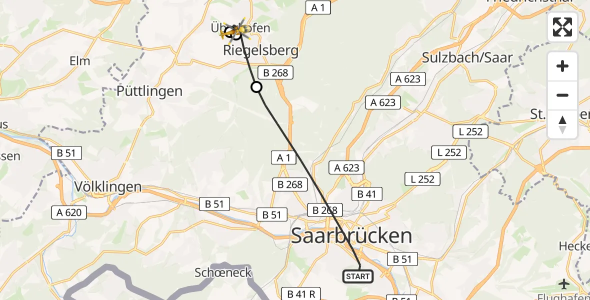 Flugroute Rettungshubschrauber Saarbrücken - Riegelsberg, 10 April 2026, 07:42