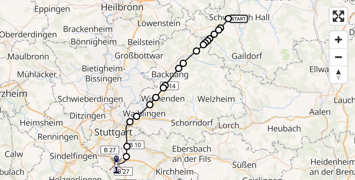 Flugroute Polizeihubschrauber Schwäbisch Hall - Flughafen Stuttgart, 10 April 2026, 07:41
