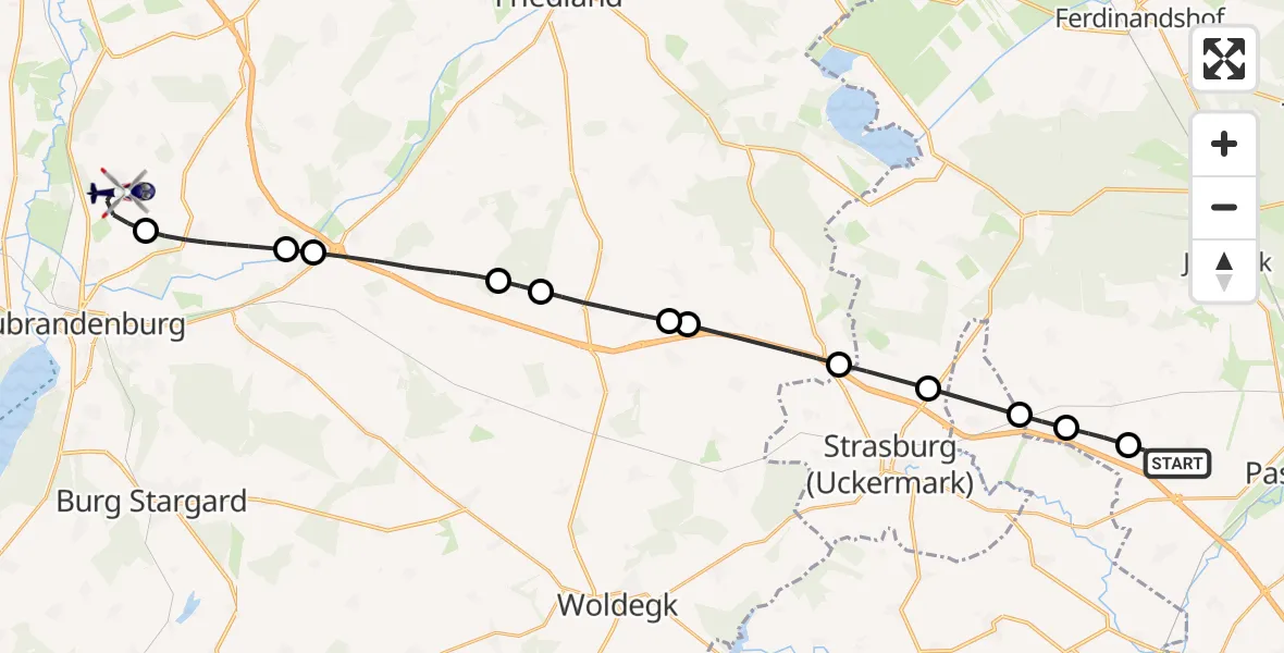 Flugroute Polizeihubschrauber Schönwalde - Neubrandenburg Trollenhagen Flughafen, 10 April 2026, 07:44