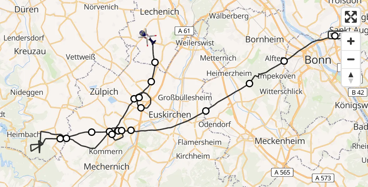 Flugroute Polizeihubschrauber Sankt Augustin - Erftstadt, 10 April 2026, 07:44