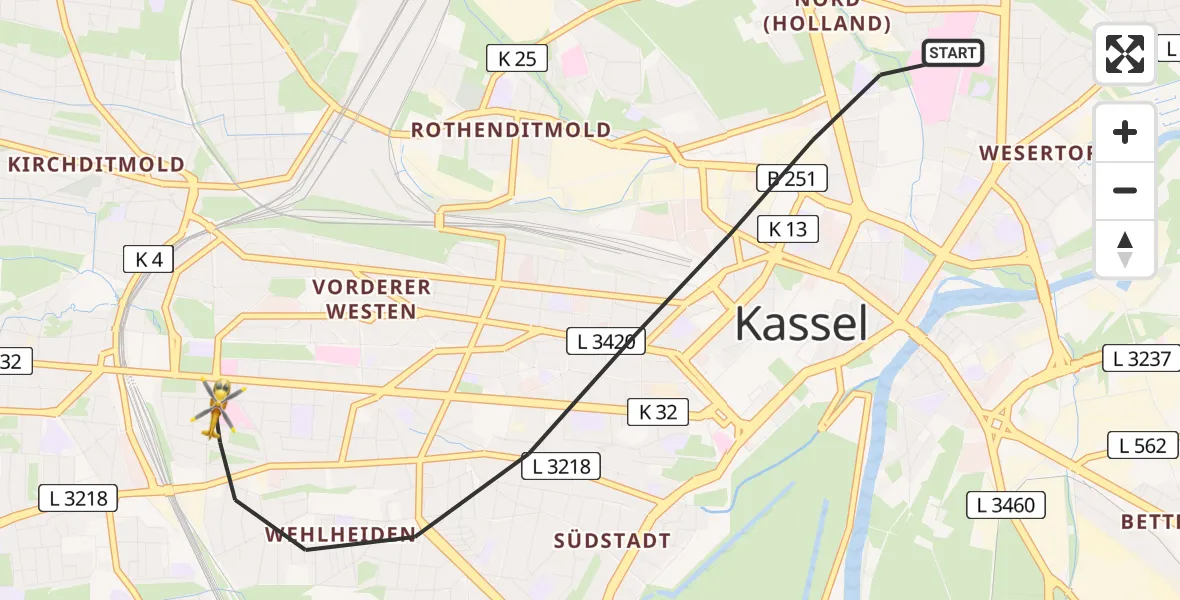 Flugroute Rettungshubschrauber Kassel - Kassel, 10 April 2026, 07:45