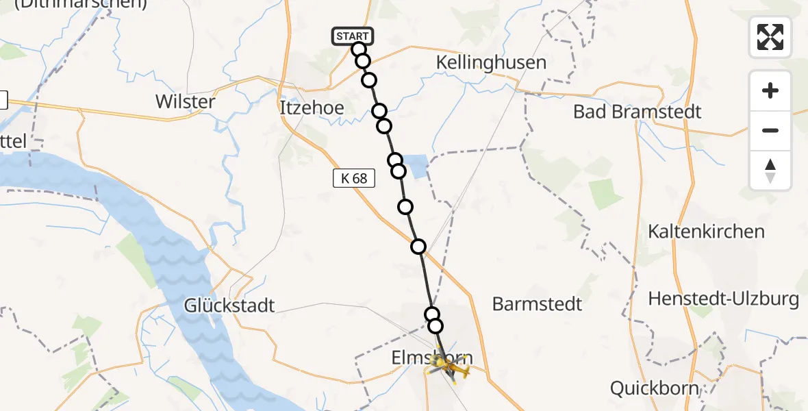 Flugroute Rettungshubschrauber Hohenlockstedt - Elmshorn, 10 April 2026, 07:47