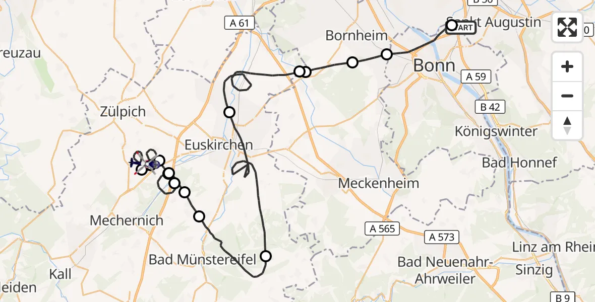 Flugroute Polizeihubschrauber Sankt Augustin - Zülpich, 10 April 2026, 07:51