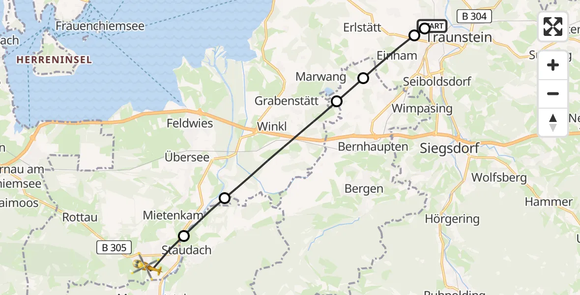 Flugroute Rettungshubschrauber Traunstein Hospital - Grassau, 10 April 2026, 07:53