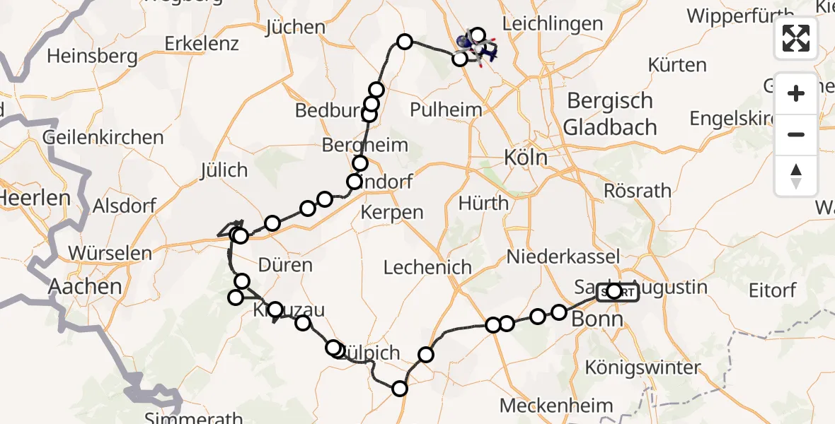 Flugroute Polizeihubschrauber Sankt Augustin - Monheim am Rhein, 10 April 2026, 07:53