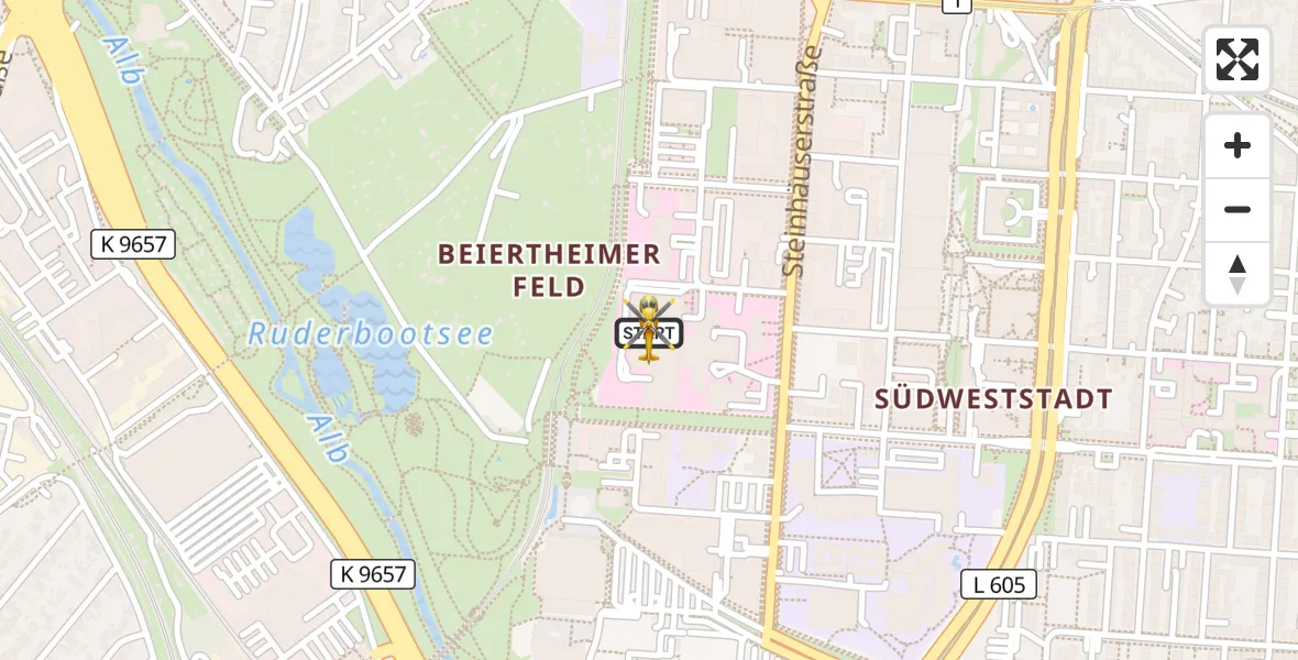 Flugroute Rettungshubschrauber Sankt Vincentius Hospital - Sankt Vincentius Hospital, 10 April 2026, 07:59