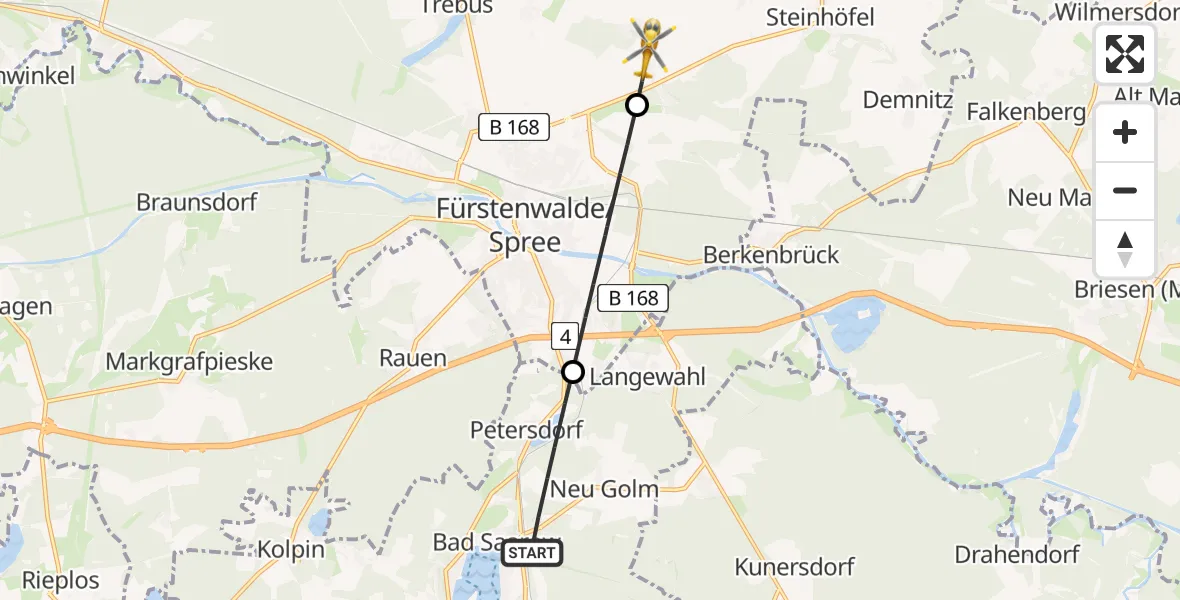 Flugroute Rettungshubschrauber Bad Saarow - Steinhöfel, 10 April 2026, 08:04