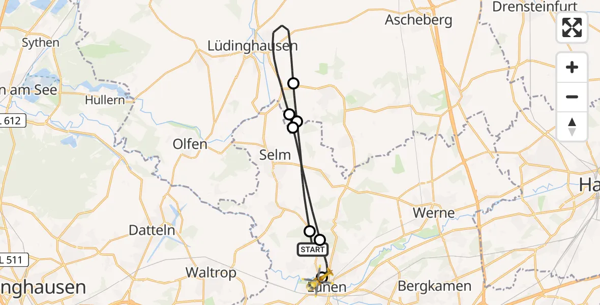Flugroute Rettungshubschrauber Lünen - Sankt Marien Hospital, 10 April 2026, 08:18