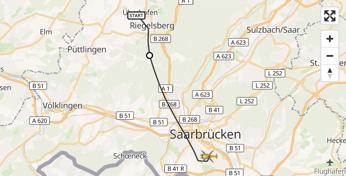Flugroute Rettungshubschrauber Riegelsberg - Saarbrücken, 10 April 2026, 08:20