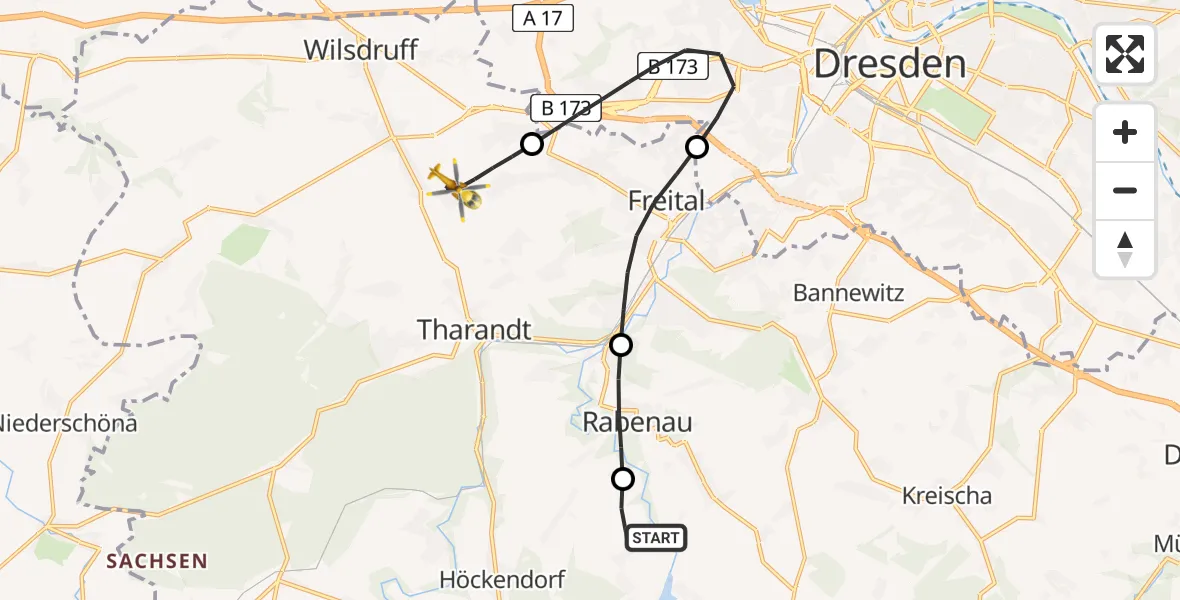 Flugroute Rettungshubschrauber Dippoldiswalde - Wilsdruff, 10 April 2026, 08:20