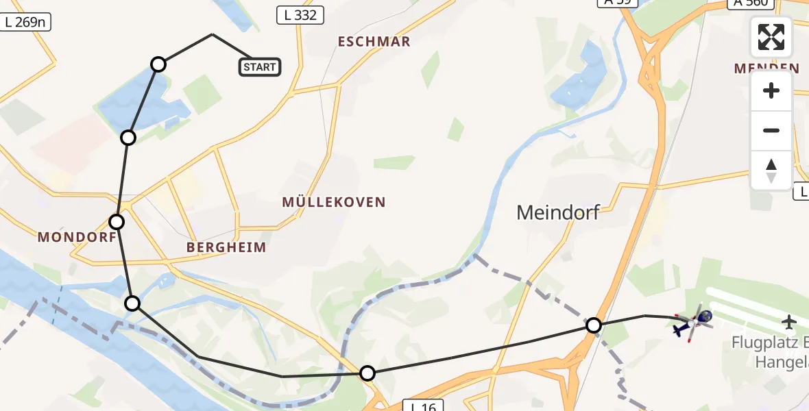 Flugroute Polizeihubschrauber Troisdorf - Sankt Augustin, 10 April 2026, 08:20