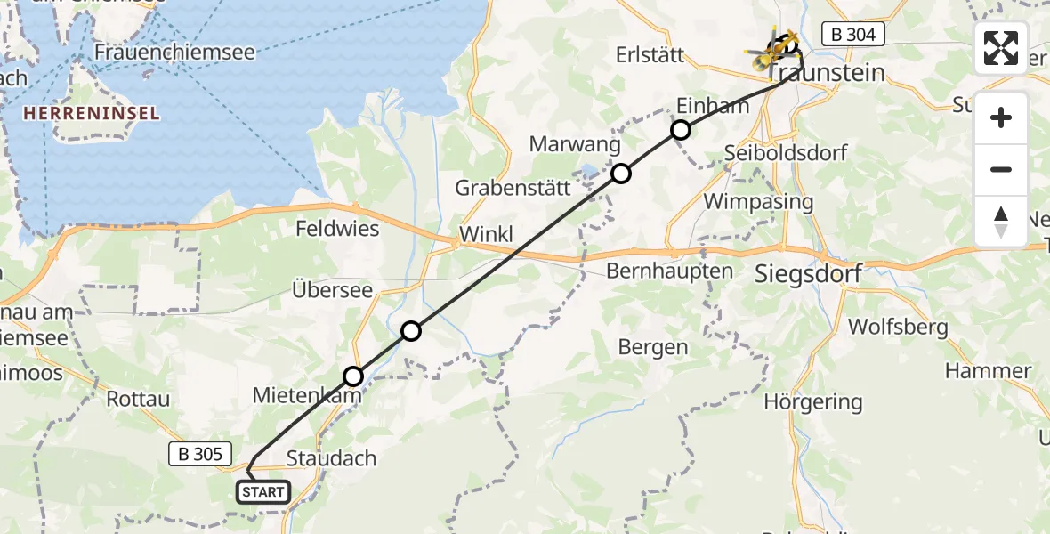 Flugroute Rettungshubschrauber Grassau - Traunstein Hospital, 10 April 2026, 08:22