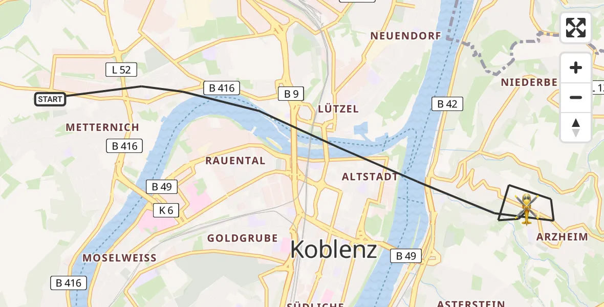 Flugroute Rettungshubschrauber Koblenz - Koblenz, 10 April 2026, 08:28